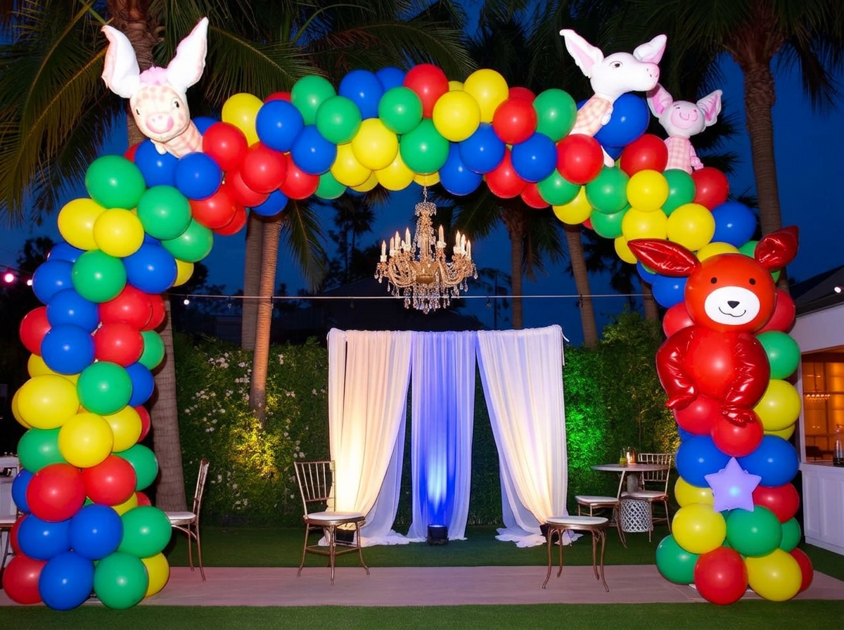 Large balloon sculpture arch at an outdoor event